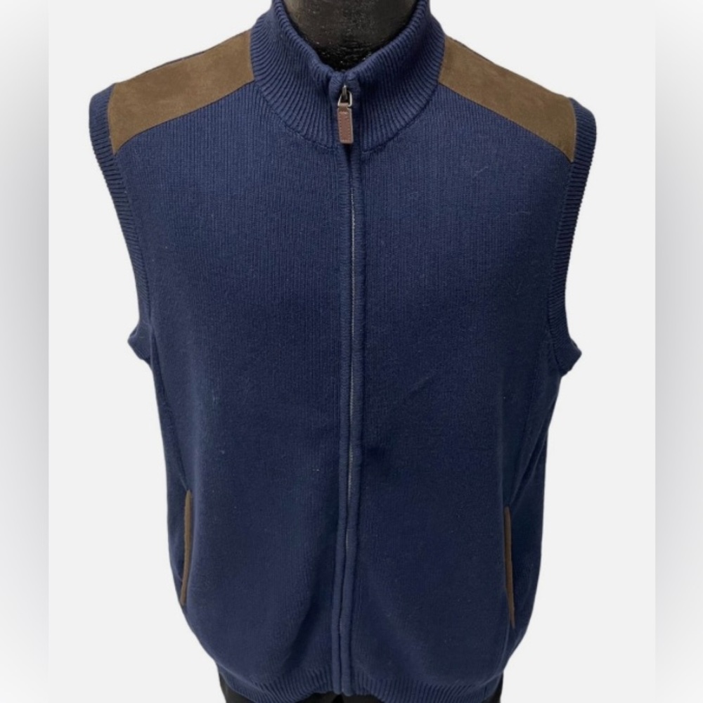NWT Chaps Sz L Navy & Tan Men’s Full Zip Knit Vest